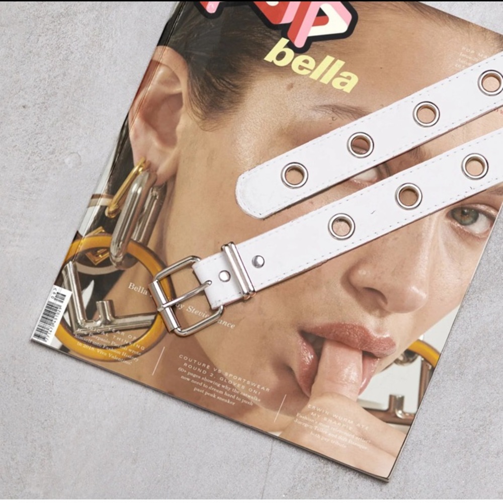 Single Eyelet Grommet Belt in PU Leather White